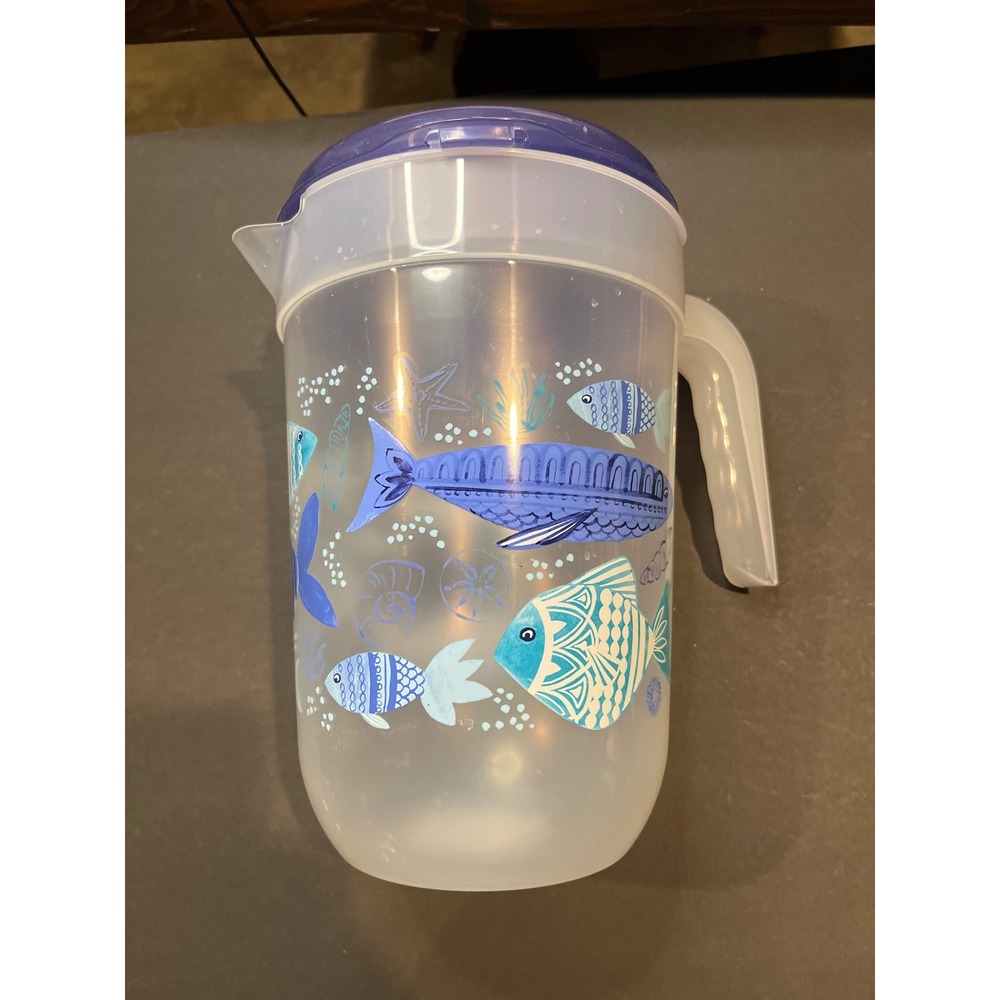 Mainstays 1 Gallon Plastic Pitcher Blue Fish Nautical Print BPA Free